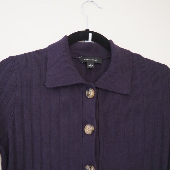 !! Ann Taylor Navy Blue Button Front Long Sleeve Sweater Dress sz M - Picture 5 of 6